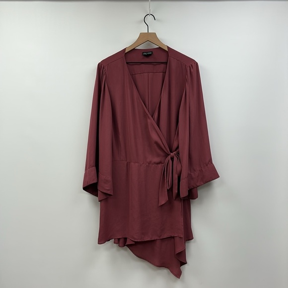 City Chic Shibara Vibes Surplice V-Neck Wrap Crepe Tunic Blouse Mauve Purple 20 - Picture 3 of 10